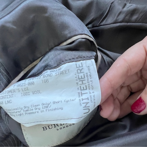 Burberry London Pinstriped Blazer, Brown Blue, 100% Wool, Men’s Size 40 Long - Picture 8 of 15